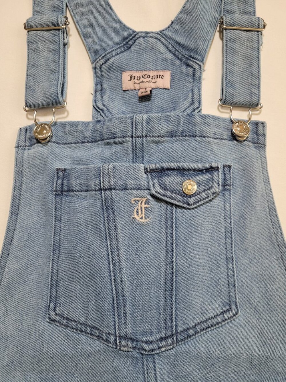 Juicy Couture Y2K Denim Short Overalls Raw Hem Medium Wash Small Streetwear - Picture 3 of 11